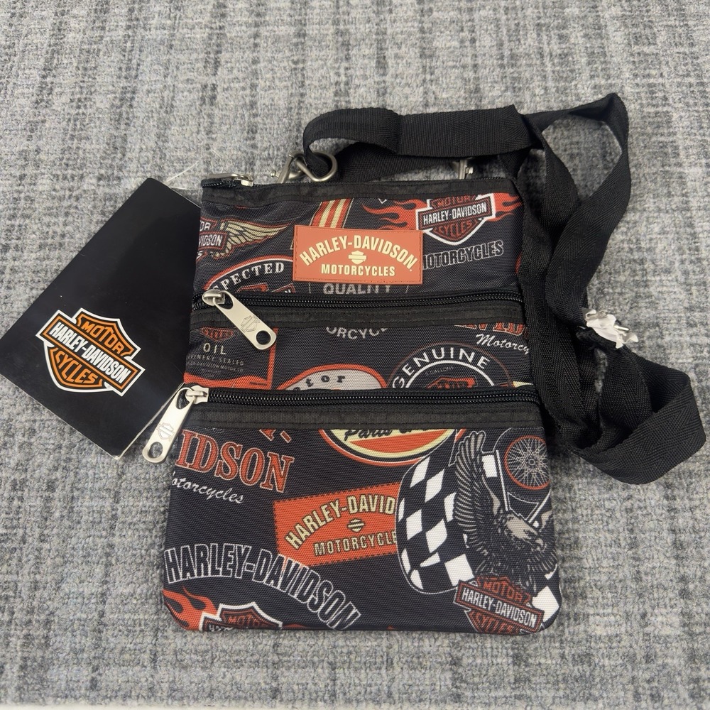 NWT Harley-Davidson Vintage Print Crossbody Sling Hip Bag 3 Zipper